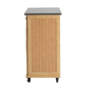 English Elm Indoor Bamboo Rolling Kitchen Island with Stainless Steel Top Drawer Cabinet N775P396851N