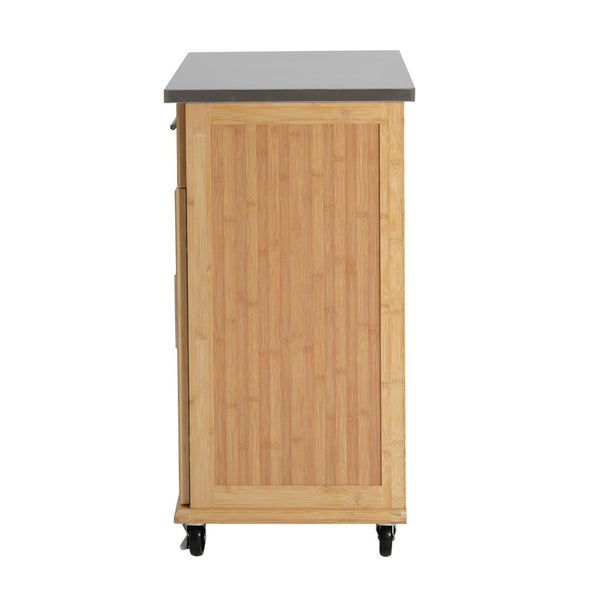 English Elm Indoor Bamboo Rolling Kitchen Island with Stainless Steel Top Drawer Cabinet N775P396851N
