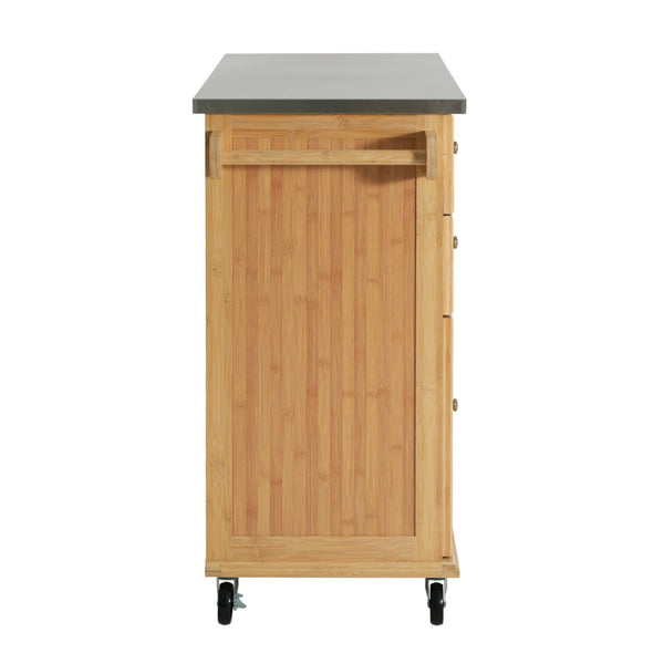 English Elm Indoor Bamboo Frame Rolling Kitchen Cart with Steel Top Drawers Cabinet Towel Rack N775P396853N