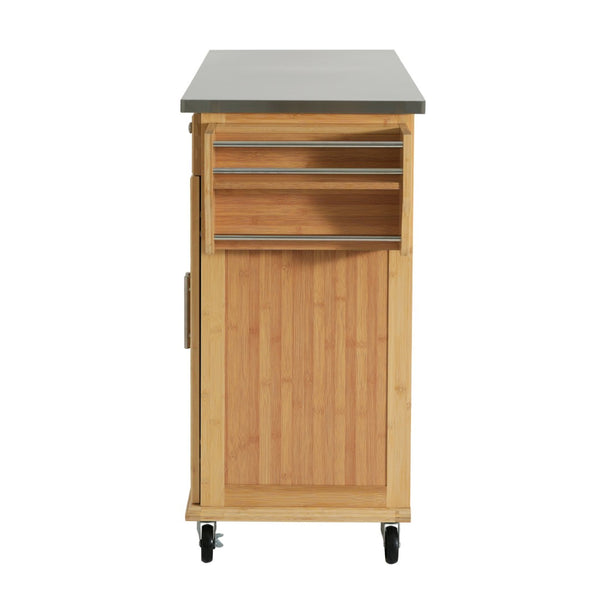 English Elm Indoor Bamboo Frame Rolling Kitchen Cart with Steel Top Drawers Cabinet Towel Rack N775P396853N