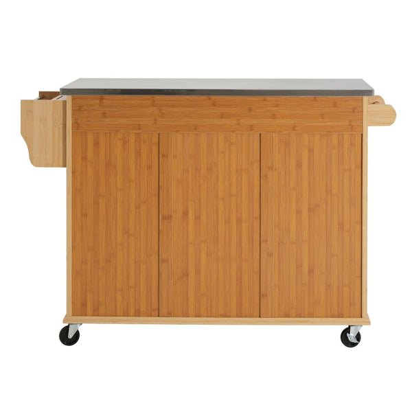 English Elm Indoor Bamboo Frame Rolling Kitchen Cart with Steel Top Drawers Cabinet Towel Rack N775P396853N
