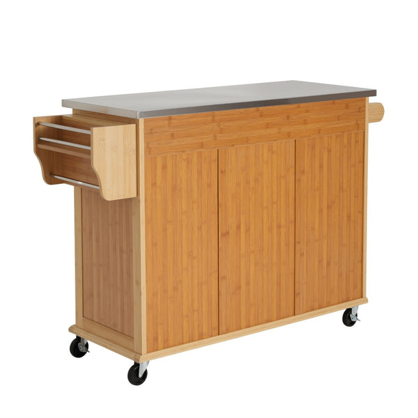 English Elm Indoor Bamboo Frame Rolling Kitchen Cart with Steel Top Drawers Cabinet Towel Rack N775P396853N