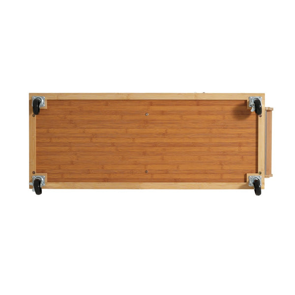English Elm Indoor Bamboo Frame Rolling Kitchen Cart with Steel Top Drawers Cabinet Towel Rack N775P396853N