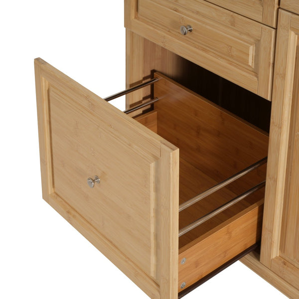 English Elm Indoor Bamboo Frame Rolling Kitchen Cart with Steel Top Drawers Cabinet Towel Rack N775P396853N