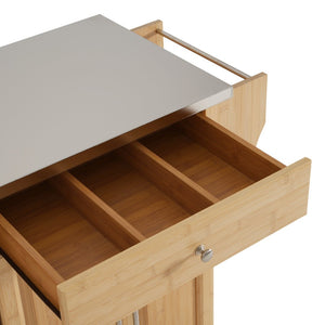 English Elm Indoor Bamboo Frame Rolling Kitchen Cart with Steel Top Drawers Cabinet Towel Rack N775P396853N