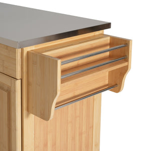 English Elm Indoor Bamboo Frame Rolling Kitchen Cart with Steel Top Drawers Cabinet Towel Rack N775P396853N