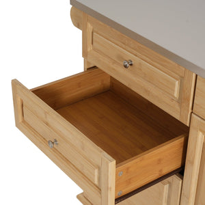 English Elm Indoor Bamboo Frame Rolling Kitchen Cart with Steel Top Drawers Cabinet Towel Rack N775P396853N