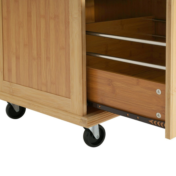 English Elm Indoor Bamboo Frame Rolling Kitchen Cart with Steel Top Drawers Cabinet Towel Rack N775P396853N