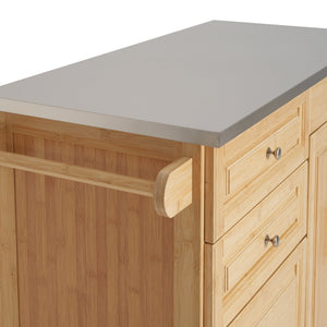 English Elm Indoor Bamboo Frame Rolling Kitchen Cart with Steel Top Drawers Cabinet Towel Rack N775P396853N