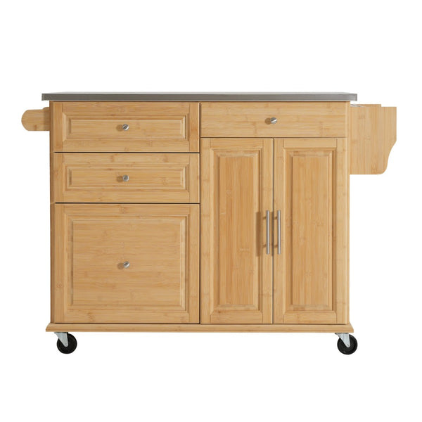 English Elm Indoor Bamboo Frame Rolling Kitchen Cart with Steel Top Drawers Cabinet Towel Rack N775P396853N