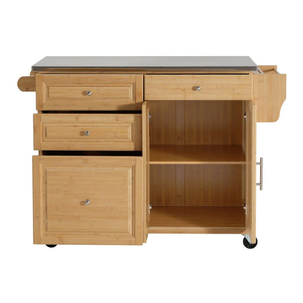 English Elm Indoor Bamboo Frame Rolling Kitchen Cart with Steel Top Drawers Cabinet Towel Rack N775P396853N