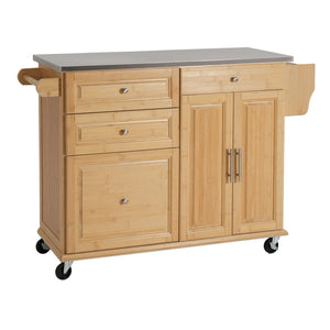 English Elm Indoor Bamboo Frame Rolling Kitchen Cart with Steel Top Drawers Cabinet Towel Rack N775P396853N
