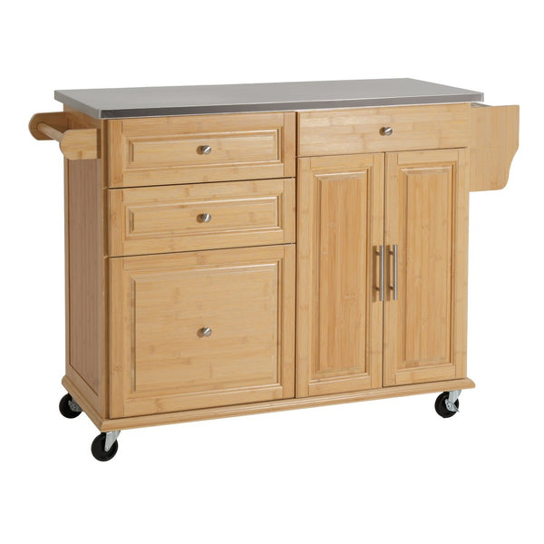 English Elm Indoor Bamboo Frame Rolling Kitchen Cart with Steel Top Drawers Cabinet Towel Rack N775P396853N