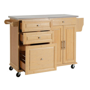 English Elm Indoor Bamboo Frame Rolling Kitchen Cart with Steel Top Drawers Cabinet Towel Rack N775P396853N