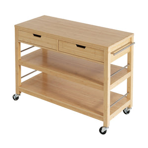 English Elm Indoor Bamboo Rolling Kitchen Cart with Drawers Open Shelves and Locking Casters N775P396854N