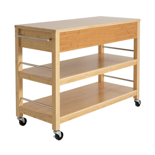 English Elm Indoor Bamboo Rolling Kitchen Cart with Drawers Open Shelves and Locking Casters N775P396854N