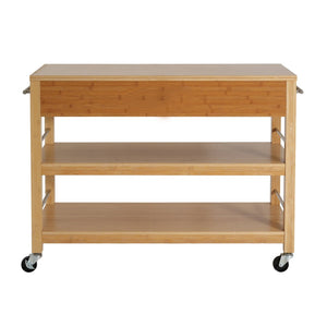 English Elm Indoor Bamboo Rolling Kitchen Cart with Drawers Open Shelves and Locking Casters N775P396854N