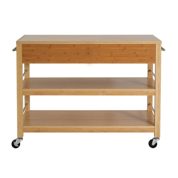 English Elm Indoor Bamboo Rolling Kitchen Cart with Drawers Open Shelves and Locking Casters N775P396854N
