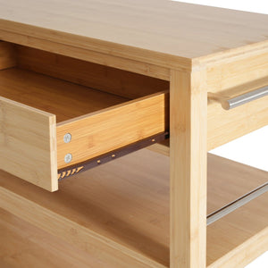 English Elm Indoor Bamboo Rolling Kitchen Cart with Drawers Open Shelves and Locking Casters N775P396854N
