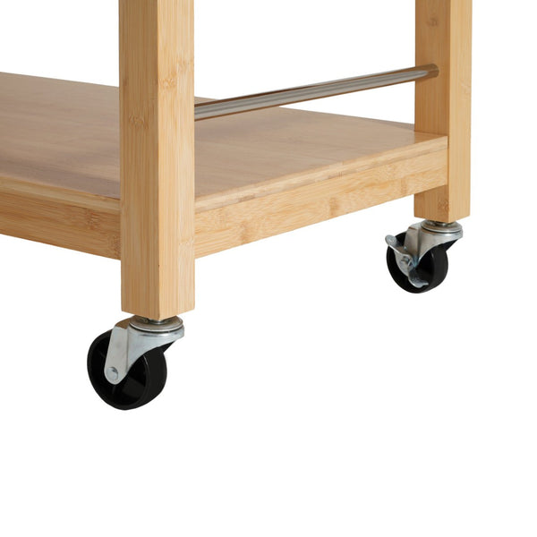 English Elm Indoor Bamboo Rolling Kitchen Cart with Drawers Open Shelves and Locking Casters N775P396854N