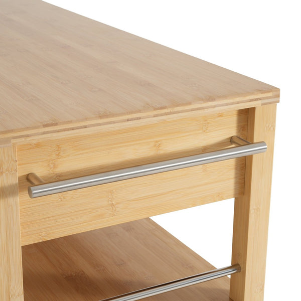 English Elm Indoor Bamboo Rolling Kitchen Cart with Drawers Open Shelves and Locking Casters N775P396854N
