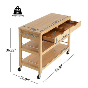 English Elm Indoor Bamboo Rolling Kitchen Cart with Drawers Open Shelves and Locking Casters N775P396854N
