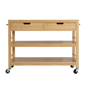 English Elm Indoor Bamboo Rolling Kitchen Cart with Drawers Open Shelves and Locking Casters N775P396854N