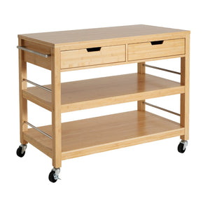 English Elm Indoor Bamboo Rolling Kitchen Cart with Drawers Open Shelves and Locking Casters N775P396854N