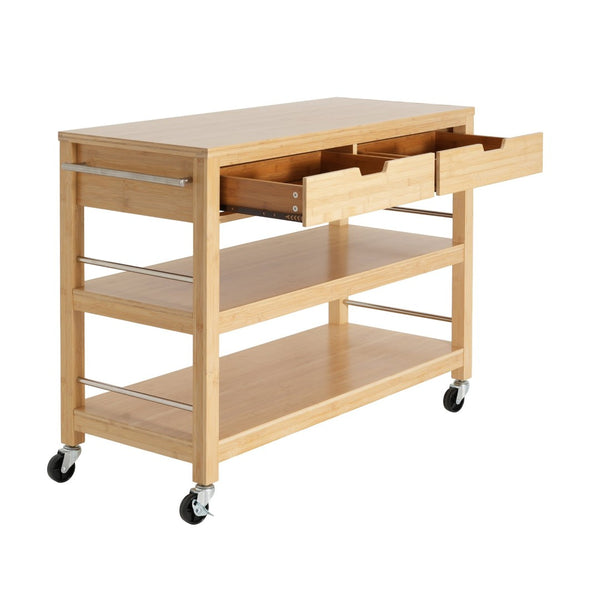 English Elm Indoor Bamboo Rolling Kitchen Cart with Drawers Open Shelves and Locking Casters N775P396854N