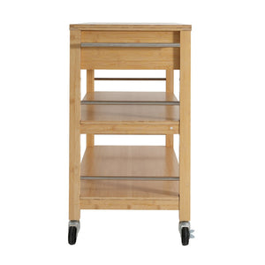 English Elm Indoor Bamboo Rolling Kitchen Cart with Drawers Open Shelves and Locking Casters N775P396854N