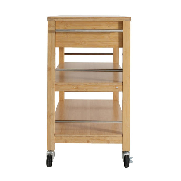 English Elm Indoor Bamboo Rolling Kitchen Cart with Drawers Open Shelves and Locking Casters N775P396854N