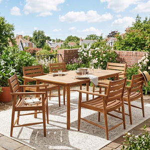 English Elm Wingate Solid Acacia Wood Outdoor Dining Set Seats Six with Slatted Armchairs N775P402299T-6_N775P235144T