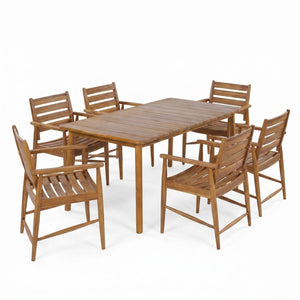 English Elm Wingate Solid Acacia Wood Outdoor Dining Set Seats Six with Slatted Armchairs N775P402299T-6_N775P235144T