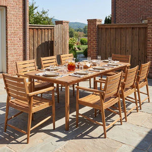 English Elm Wingate Outdoor Solid Acacia Wood 9 Piece Patio Dining Set with Eight Armchairs N775P402299T-8_N775P367562T