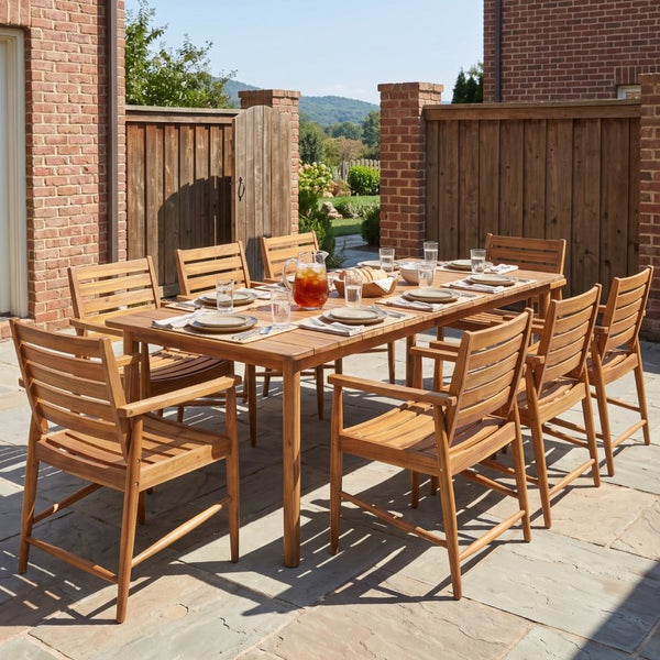 English Elm Wingate Outdoor Solid Acacia Wood 9 Piece Patio Dining Set with Eight Armchairs N775P402299T-8_N775P367562T