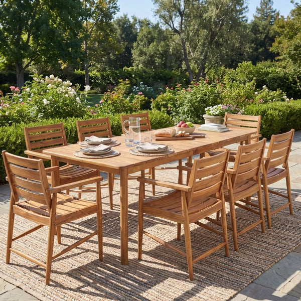 English Elm Wingate Outdoor Solid Acacia Wood 9 Piece Patio Dining Set with Eight Armchairs N775P402299T-8_N775P367562T