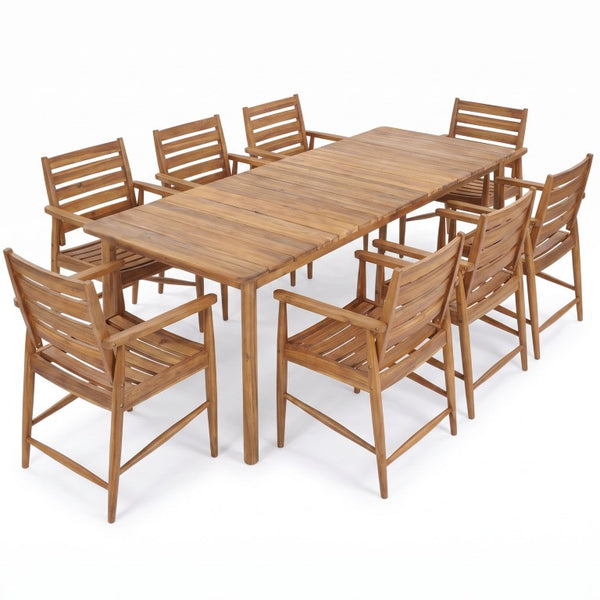 English Elm Wingate Outdoor Solid Acacia Wood 9 Piece Patio Dining Set with Eight Armchairs N775P402299T-8_N775P367562T