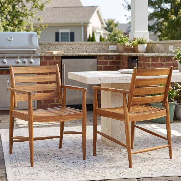 English Elm Wingate Outdoor Slatted Acacia Wood Dining Chairs Teak Finish Patio Set of 2 N775P402299T