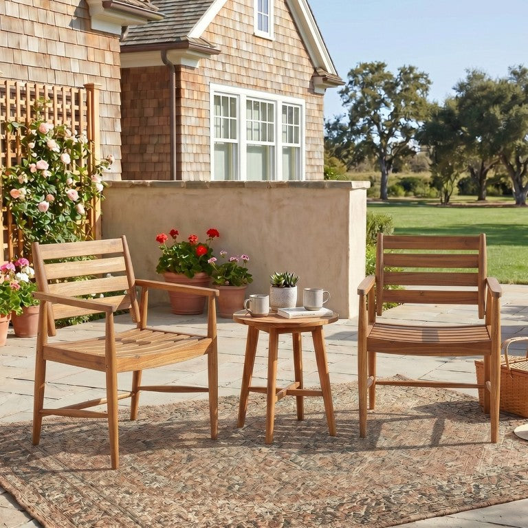 English Elm Wingate Outdoor Slatted Acacia Wood Dining Chairs Teak Finish Patio Set of 2 N775P402299T