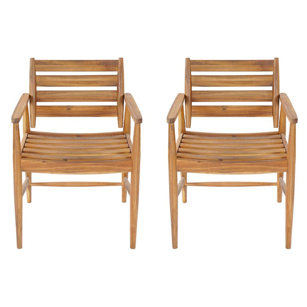 English Elm Wingate Outdoor Slatted Acacia Wood Dining Chairs Teak Finish Patio Set of 2 N775P402299T