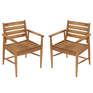 English Elm Wingate Outdoor Slatted Acacia Wood Dining Chairs Teak Finish Patio Set of 2 N775P402299T
