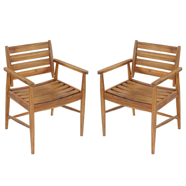 English Elm Wingate Outdoor Slatted Acacia Wood Dining Chairs Teak Finish Patio Set of 2 N775P402299T