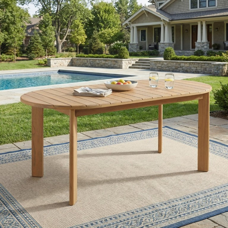 English Elm Woodside Solid Acacia Wood Oval Patio Dining Table with Warm Teak Finish N775P405620L