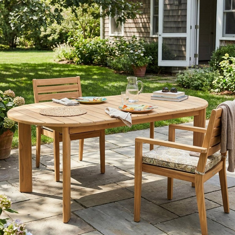 English Elm Woodside Solid Acacia Wood Oval Patio Dining Table with Warm Teak Finish N775P405620L
