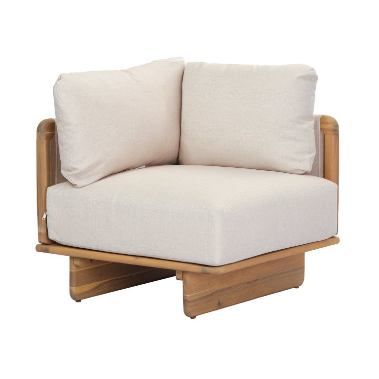 English Elm Jun Corner Accent Chair Solid Acacia Wood Frame Beige Polyester Cushion Nordic Lounge N775P405631L