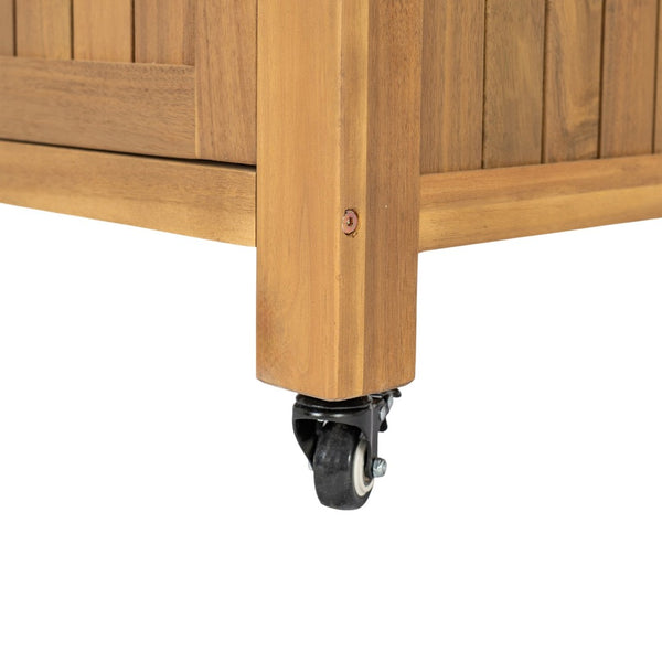 English Elm Murphy Outdoor Acacia Wood Rolling Bar Cart with Marble Effect Top and Locking Storage N775P406145N