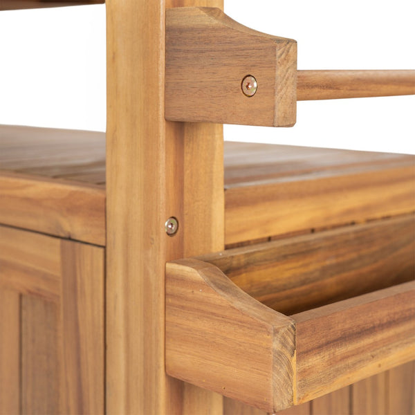 English Elm Murphy Outdoor Acacia Wood Rolling Bar Cart with Marble Effect Top and Locking Storage N775P406145N
