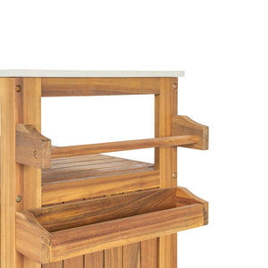 English Elm Murphy Outdoor Acacia Wood Rolling Bar Cart with Marble Effect Top and Locking Storage N775P406145N