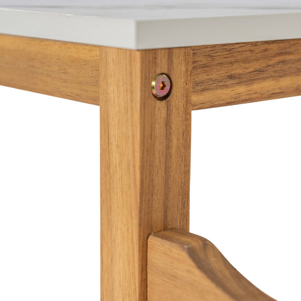 English Elm Outdoor Acacia Wood Bar Cart with Marble Effect Top Barn Cabinet Patio Entertaining N775P406147N