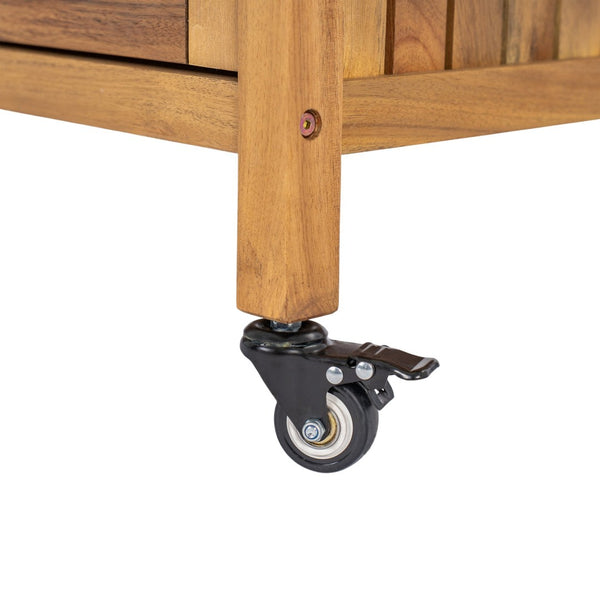 English Elm Outdoor Acacia Wood Bar Cart with Marble Effect Top Barn Cabinet Patio Entertaining N775P406147N
